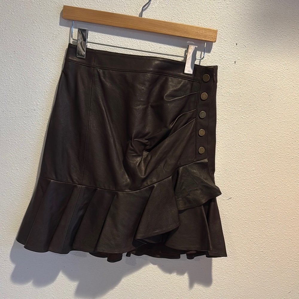 Veronica Beard Dark Brown Leather Mini Skirt